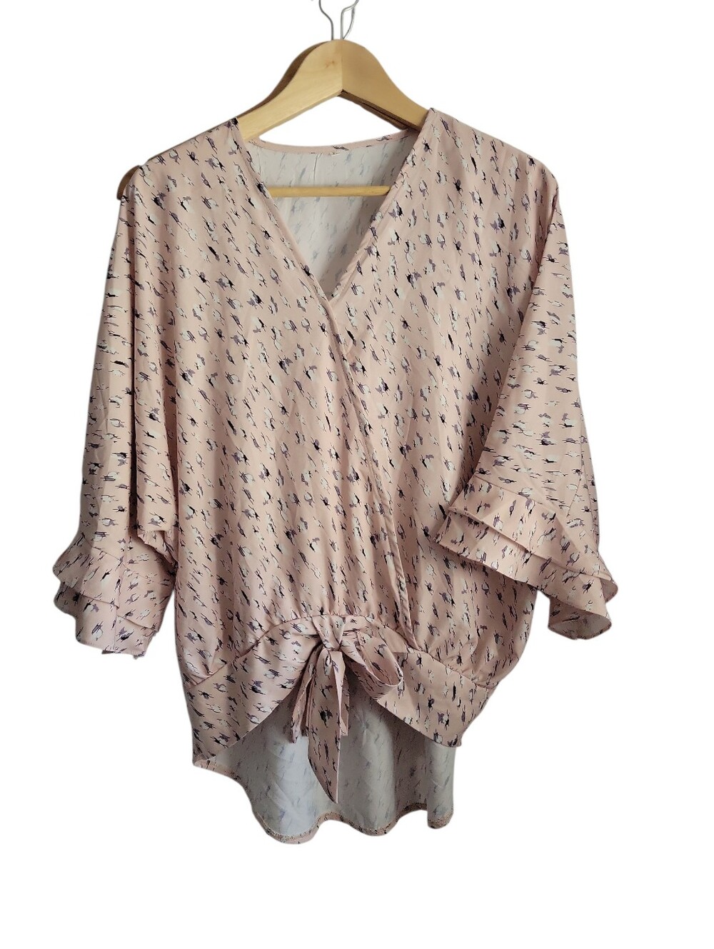 Blush Pink V-Neck Tie-Front Women's Top